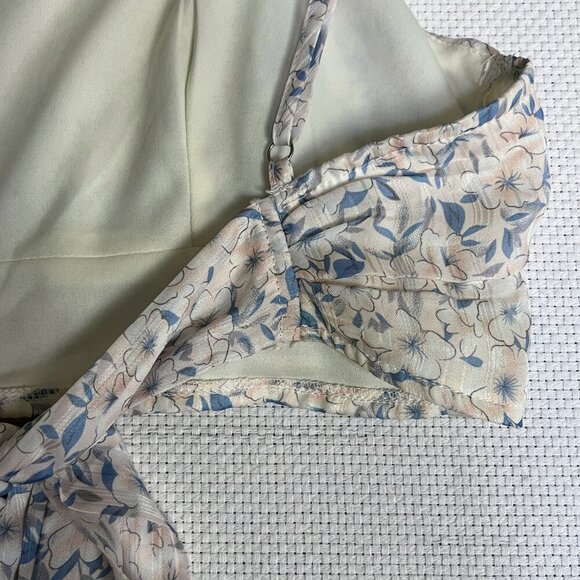 Floral crop top Tie Back Cottagecore Milkmaid Fairy Pleated Lined Flirty Small - Picture 6 of 9